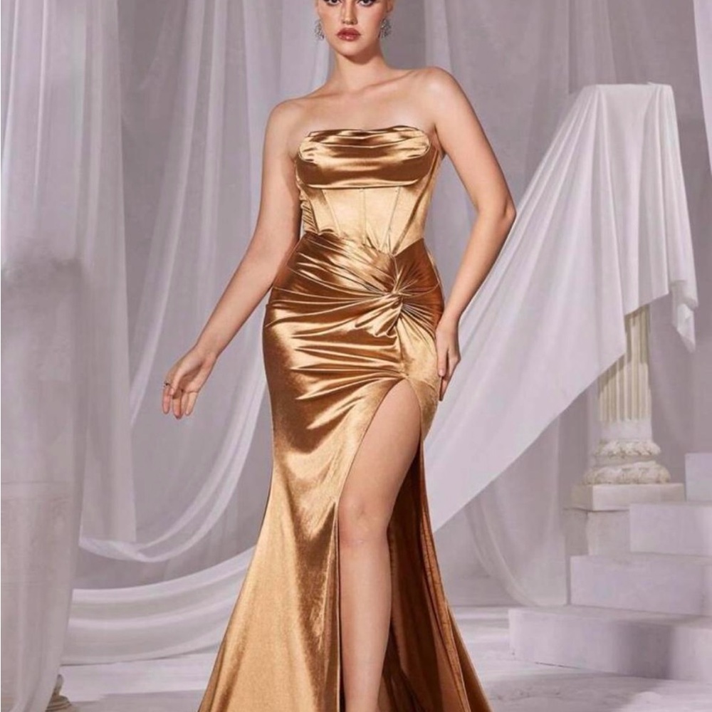Elegant Gold Strapless Evening Gown